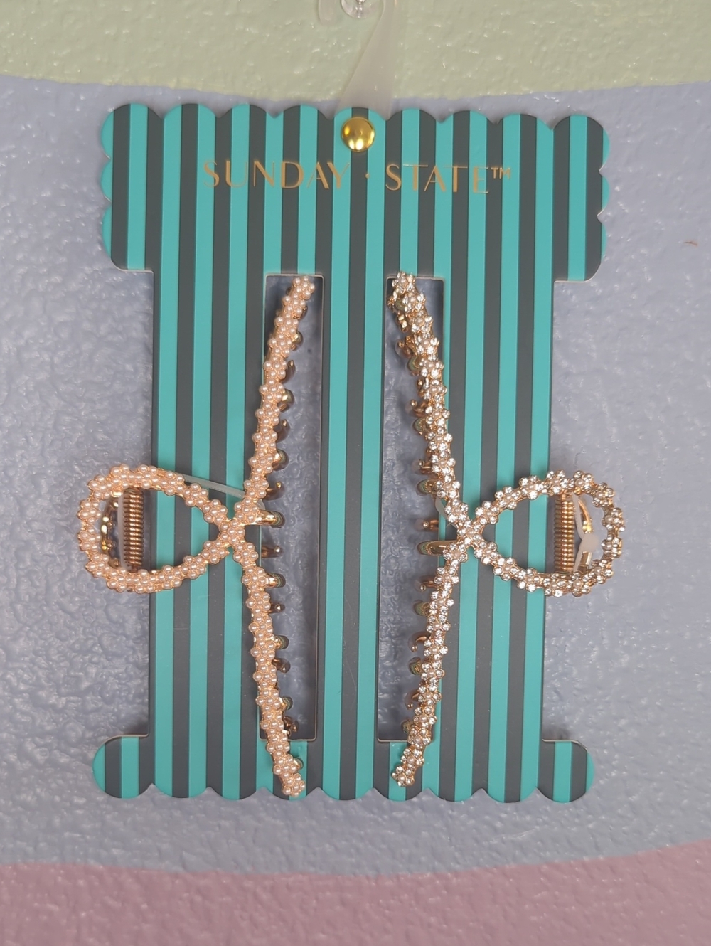 Sunday State Gold Pearl Floral Hair Clips - Set of 2 NWT